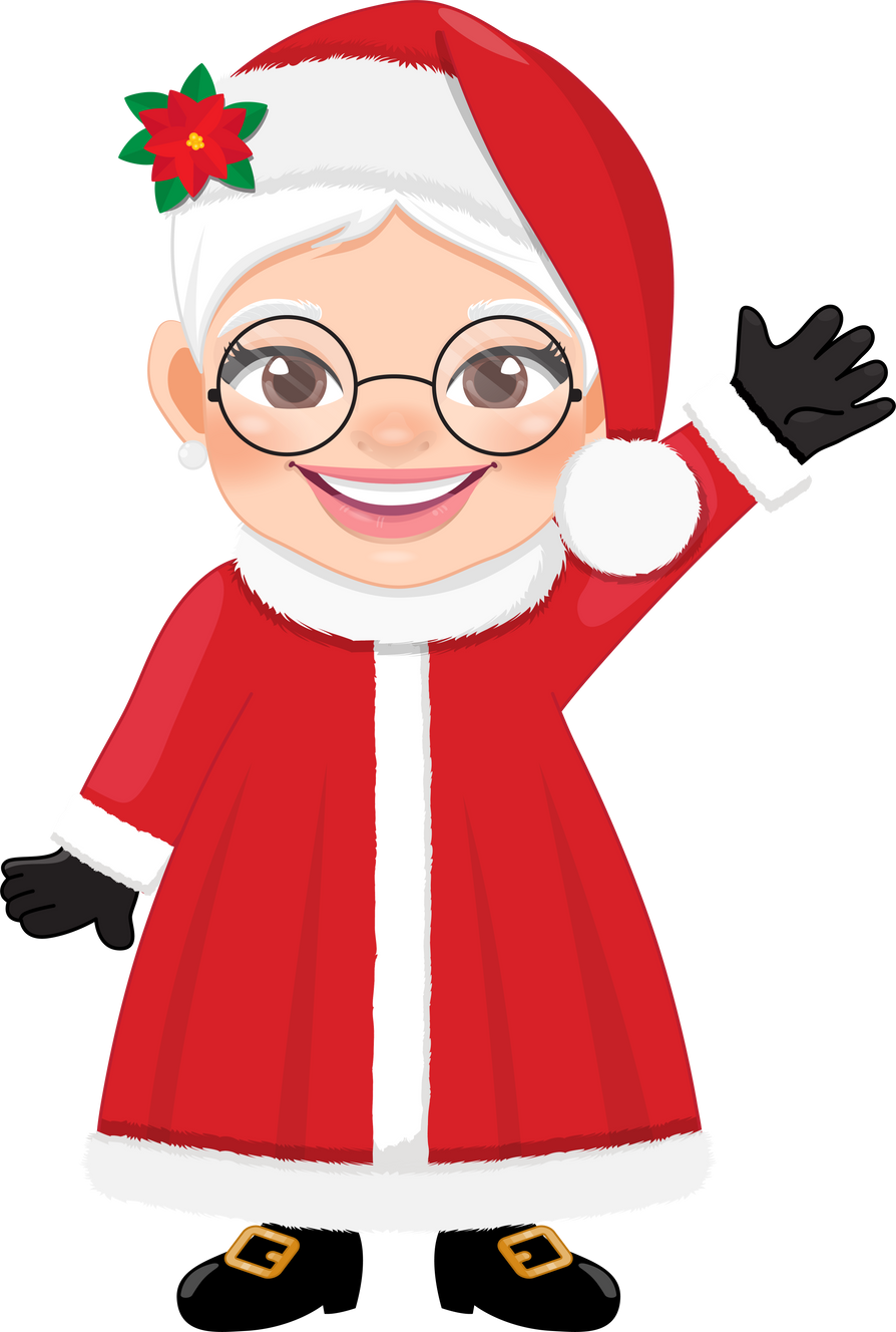 Happy Mrs. Claus waving hands and greeting Cartoon Character PNG